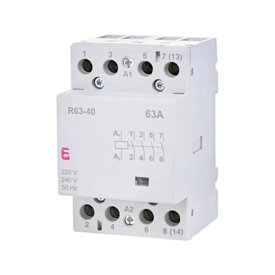 کنتاکتور ماژولار (چهار پل) 63 آمپر ETI ولتاژ کنترل 230 VAC مدل R 63-40 کنتاکتور ماژولار ( چهار پل ) 63 آمپر برند ETI ولتاژ کنترل230 VAC مدل R 63-40