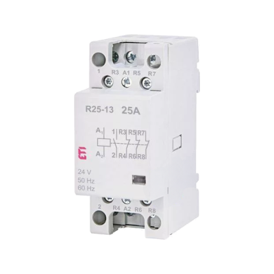 کنتاکتور ماژولار (چهار پل) 25 آمپر ETI ولتاژ کنترل 24 VAC مدل R 25-13 کنتاکتور ماژولار ( چهار پل ) 25 آمپر برند ETI ولتاژ کنترل24 VACمدل R 25-13
