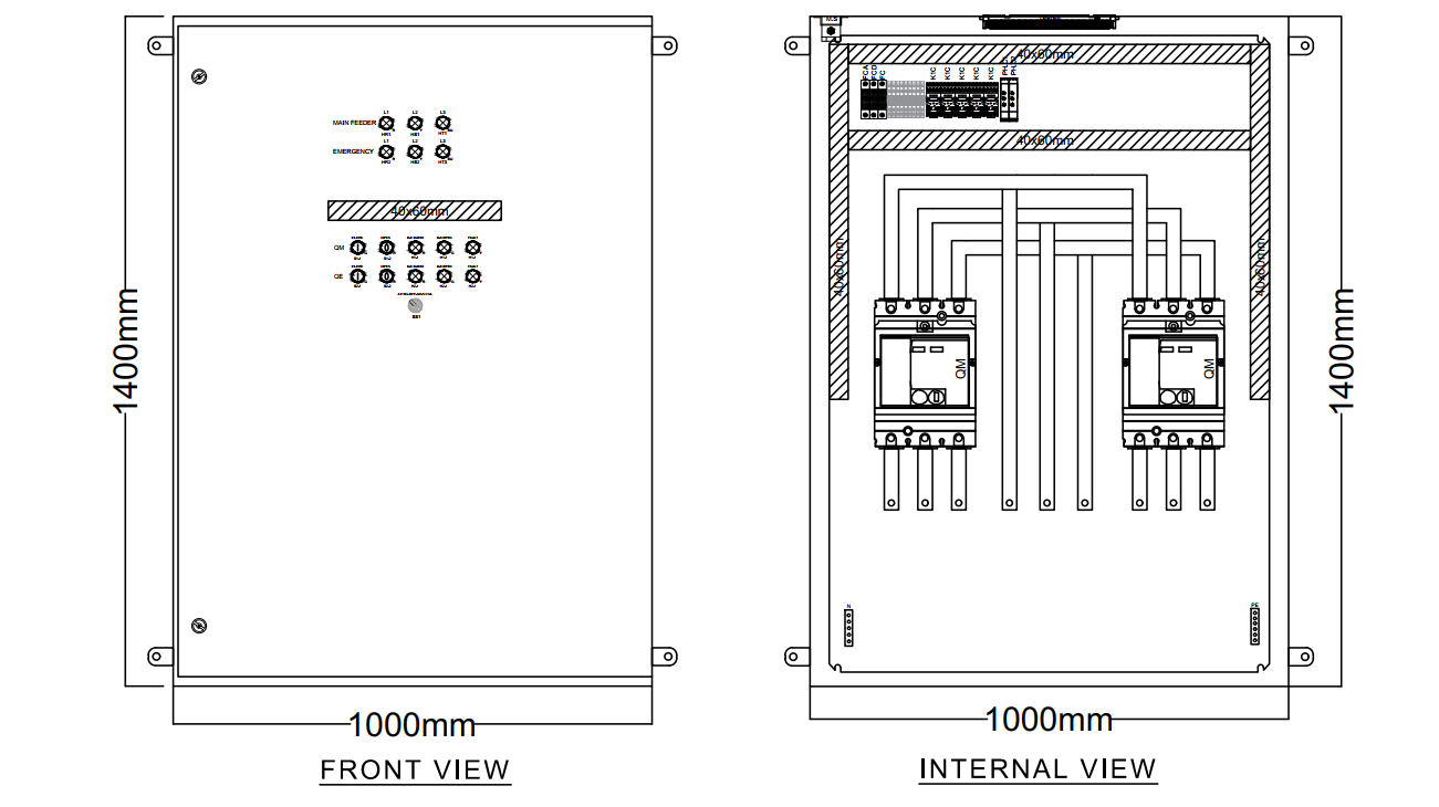 تابلو برق فشار ضعیف ATS چنج اور 630 آمپر با مکانیزم کلید اتوماتیک موتوردار ( تصاویر شماتیک برای دید کلی میباشد) تابلو برق فشار ضعیف ATS چنج اور 630 آمپر با مکانیزم کلید اتوماتیک موتوردار ( تصاویر شماتیک برای دید کلی میباشد)