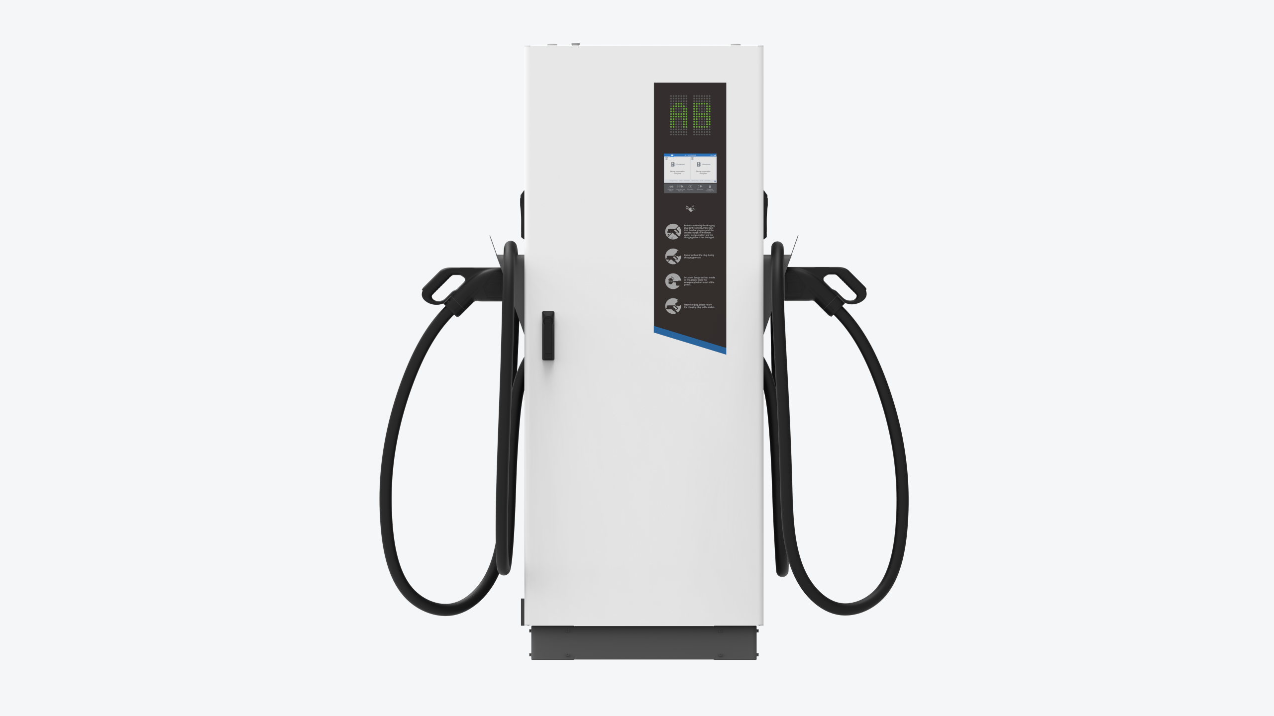 شارژر استند DC خودرو برقی 120 کیلوواتی هوشمند INERGO دارای 2 گان و دارای نمایشگر و قابلیت تنظیم جریان ورودی شارژر استند DC خودرو برقی 120 کیلوواتی هوشمند INERGO دارای 2 گان و دارای نمایشگر و قابلیت تنظیم جریان ورودی