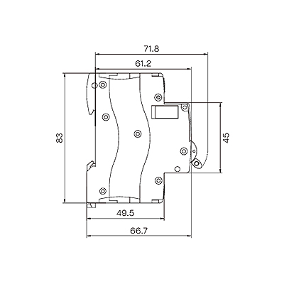کلید مینیاتوری DC برند ISKRA ایسکرا 2 پل 20 آمپر 10 کیلو آمپر RI72J C ابعاد نمای جانبی (Side View Dimensions) کلید مینیاتوری DC ایسکرا 2 پل سری RI72J با قدرت قطع 10 کیلو آمپر