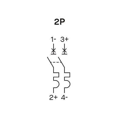 کلید مینیاتوری DC برند ISKRA ایسکرا 2 پل 20 آمپر 10 کیلو آمپر RI72J C نقشه سیمبندی (Wiring Diagram) کلید مینیاتوری DC ایسکرا 2 پل سری RI72J با قدرت قطع 10 کیلو آمپر