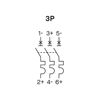 کلید مینیاتوری DC برند ISKRA ایسکرا 3 پل 40 آمپر 10 کیلو آمپر RI73J C نقشه سیمبندی (Wiring Diagram) کلید مینیاتوری DC ایسکرا 3 پل سری RI73J با قدرت قطع 10 کیلو آمپر