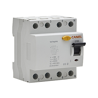 کلید محافظ جان RCCB سه فاز 50 آمپر 30mA کانل CANEL EP8R-4P-30mA کلید محافظ جان RCCB چهار پل کانل CANEL مدل EP8R