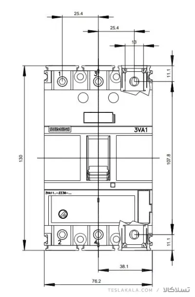 کلید SIEMENS اتوماتیک 100 آمپر قابل تنظیم حرارتی-غیرقابل تنظیم مغناطیسی 3VA1110-4EE36-0AA0