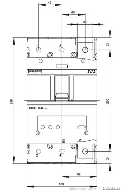 کلید SIEMENS اتوماتیک 630 آمپر قابل تنظیم الکترونیکی 3VA2463-5HL32-0AA0