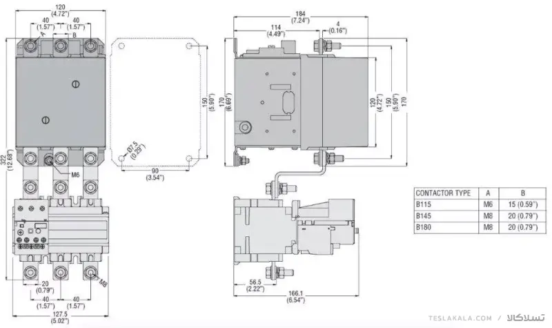 کنتاکتور 115 آمپر، 60 کیلووات، بوبین 230VAC ، برند لواتو ایتالیا LOVATO - B115