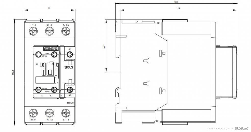 کنتاکتور 50 آمپر، 22 کیلووات، بوبین 230VAC ،مدل SIEMENS 3RT2036-1AP00