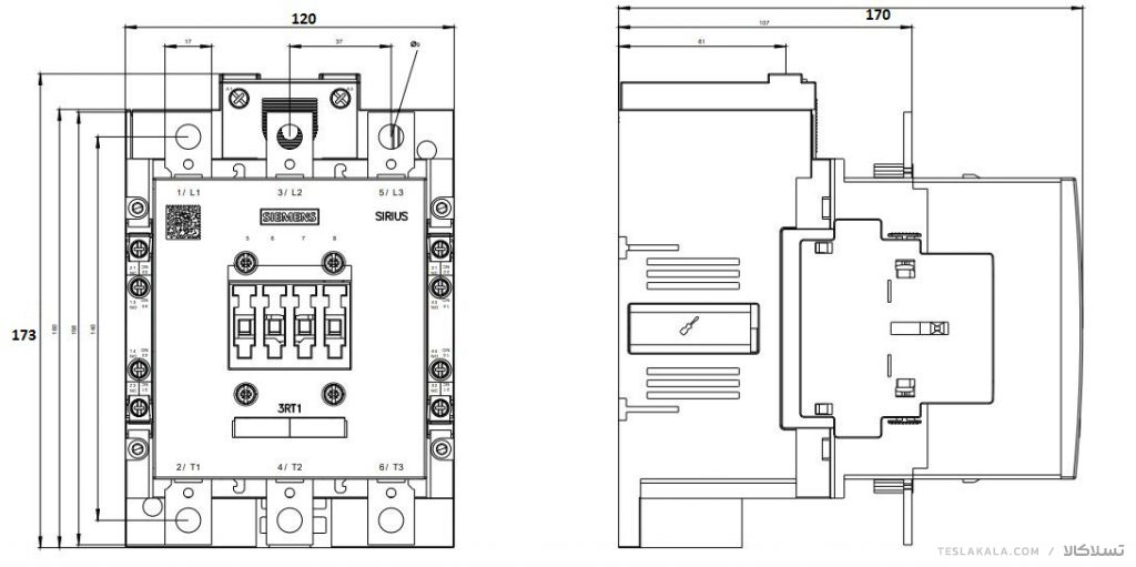 کنتاکتور 185 آمپر، 90 کیلووات، بوبین 230VAC ،مدل SIEMENS 3RT1056-6AP36