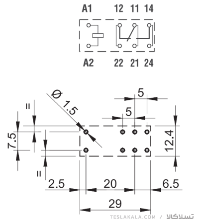 رله شیشه ای 16 آمپر فیندر 8 پایه 1NO1NC ولتاژ کنترلی 24VDC مدل 0000.finder 40.61.9024